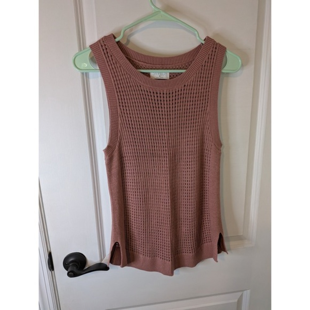 Stylus Womens Mauve Pink Open Knit Sweater Tank‎ Top Cotton Linen Blend Size M